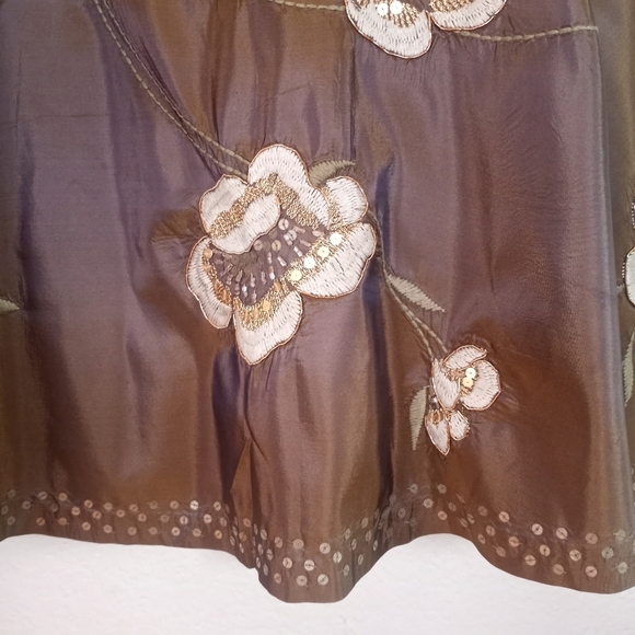 Boden Silk Olive Green Cream Floral Embroidered Sequined Bohemian Skirt 14 - Picture 5 of 10